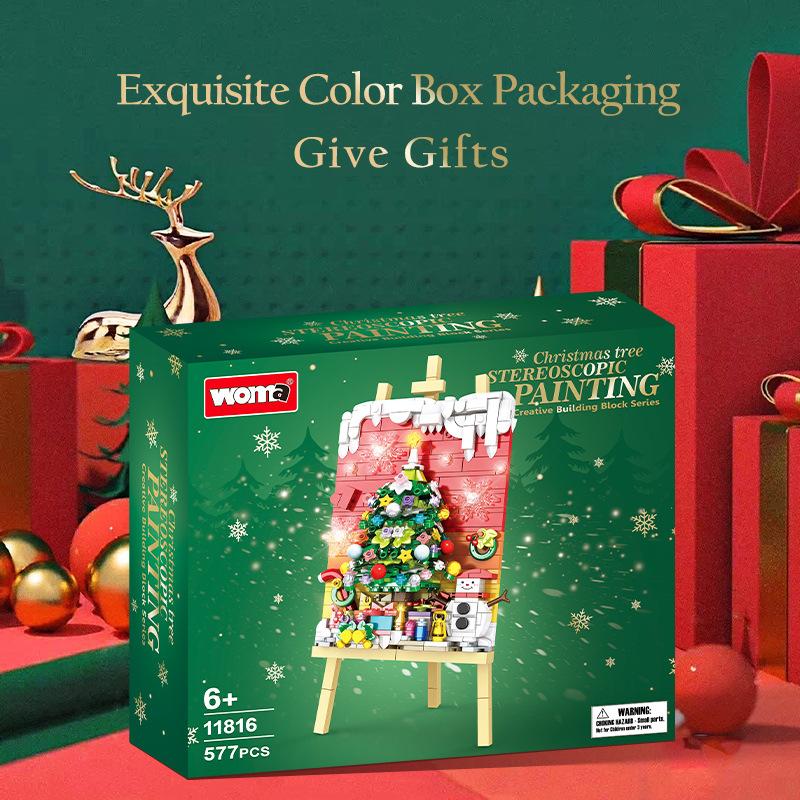 Christmas Tree Three-Dimensional Painting Decorative Painting Children'S Puzzle Assembly Building Block Toy Drawing Board Christmas Gift