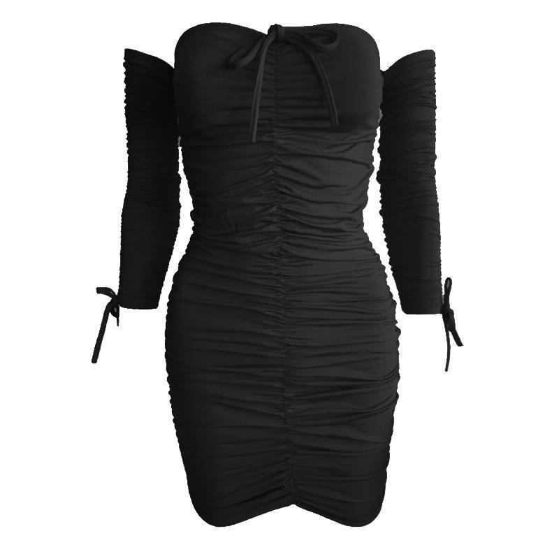 women s clothing one-word shoulder long-sleeved tube top sexy dress women s clothing S