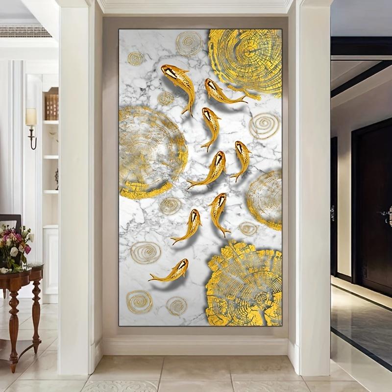 

1 шт., безрамный китайский стиль, кои, счастливый карп, холст, картина, рыба, золотая рыбка, постер, вход, домашний декор, картина, годовое кольцо Куадрос, настенное искусство