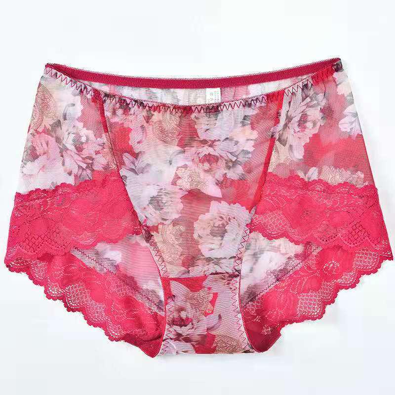 Sleek Mesh Print Plus Size Seamless Mid-High Waist Women's Panties
