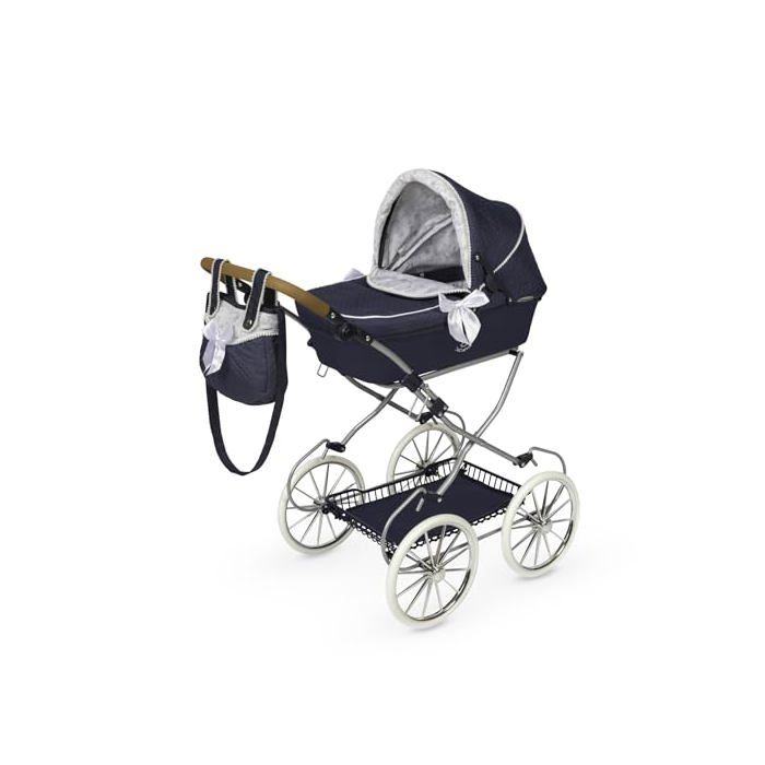 Poussette de poupées vintage pliable - DE CUEVAS TOYS - 80x42x81 cm - Bleu - Guidon réglable - Structure pliable