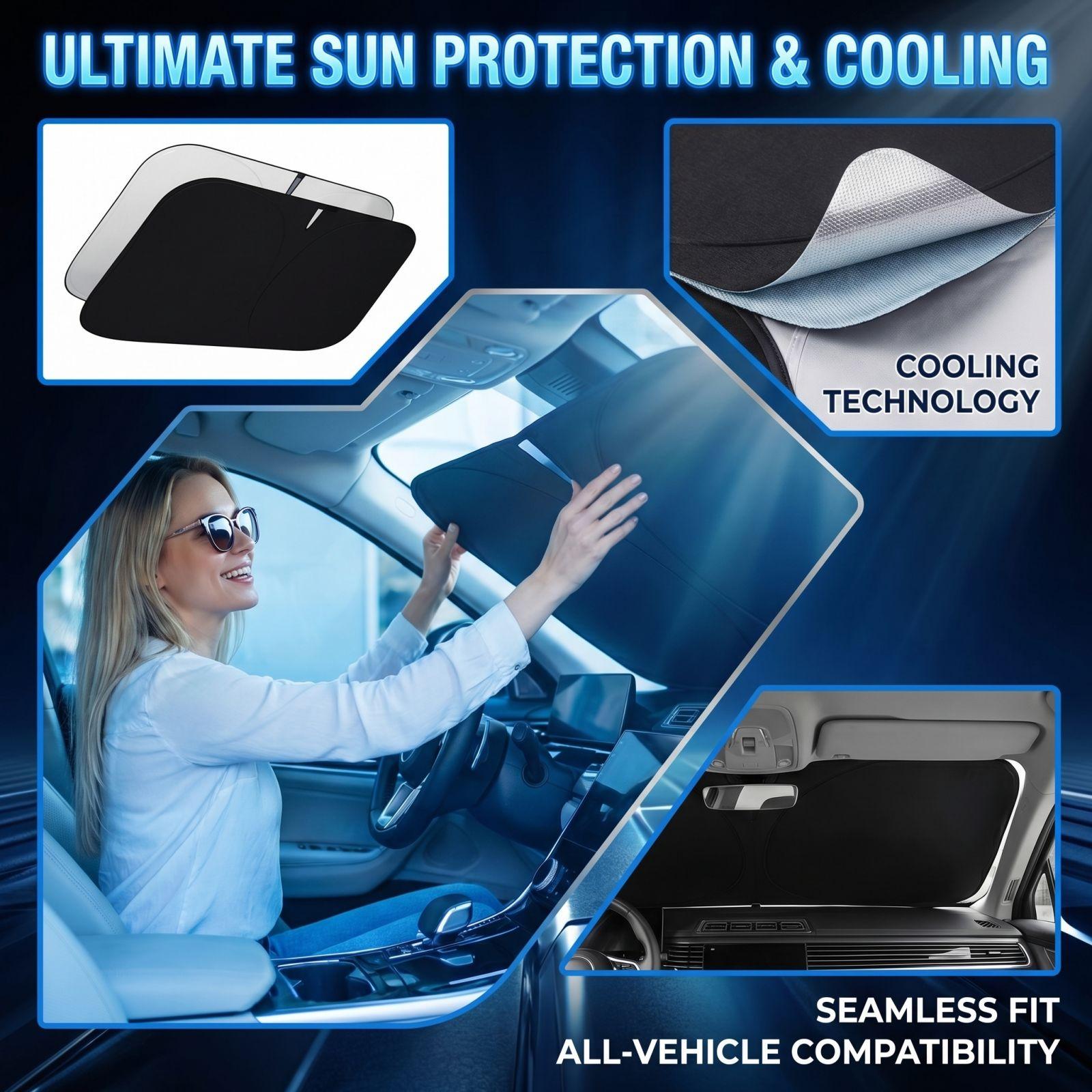 

Car Windshield Sunshade — Foldable Front Window Cover; Effectively Keeps Interior Cool; Reflective Sun Visor For Sedans And SUVs One Size