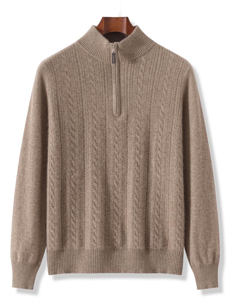 Men's Twisted Wool Sweater, Autumn/Winter, Half-High Neck, Half-Zip, Warm Knit Base Layer