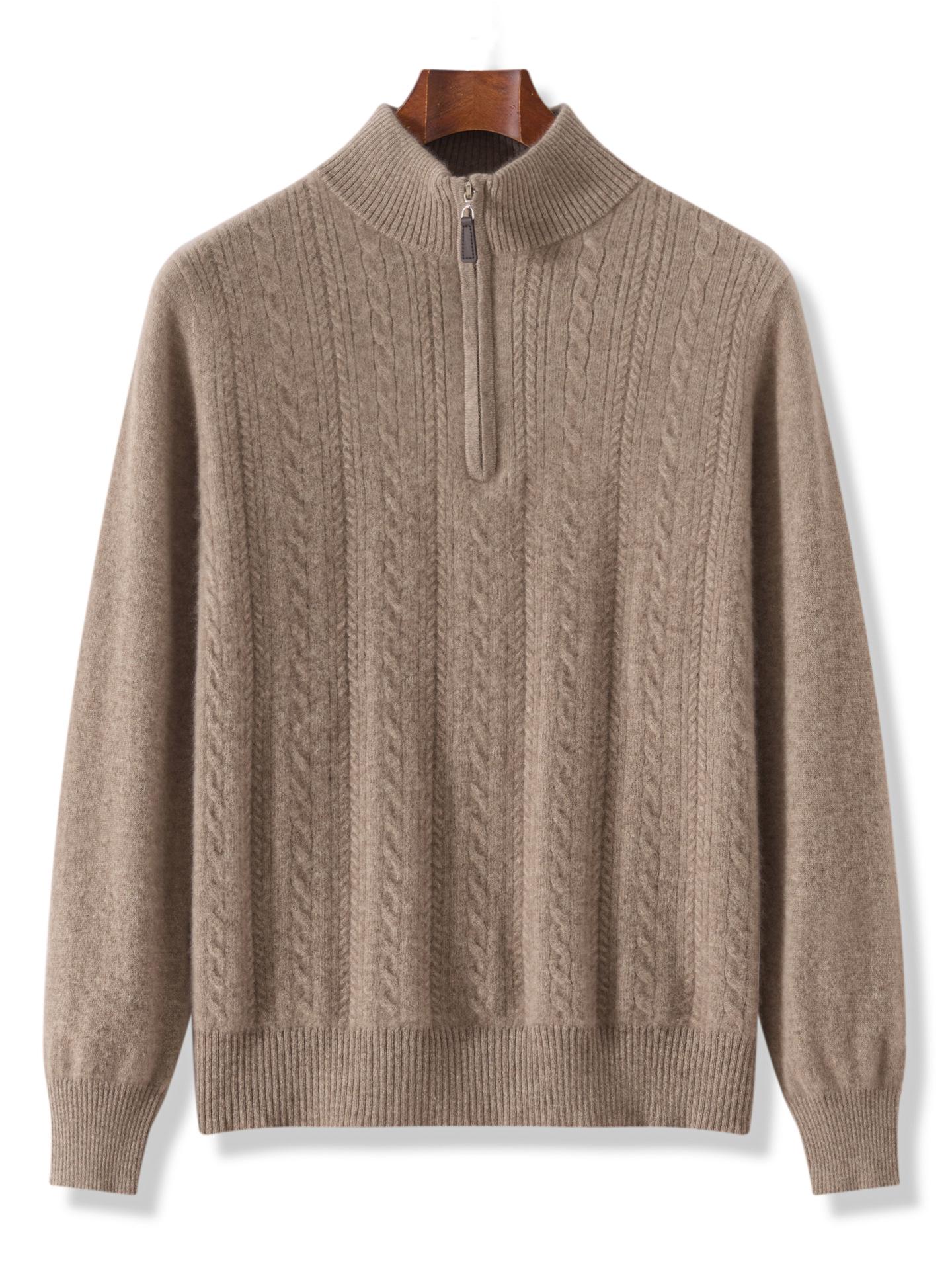 Men s Twisted Wool Sweater, Autumn/Winter, Half-High Neck, Half-Zip, Warm Knit Base Layer XL
