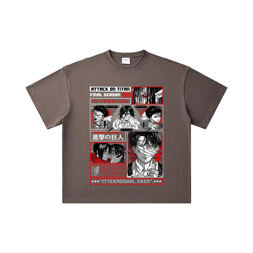260 GSM Double Yarn 32 Count 100% Cotton Attack On Titan V3 Print Unisex Heavy Cotton T Shirt