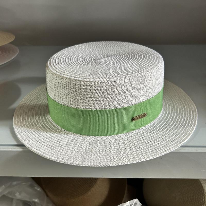 Flat Top Hat Women's Summer Vacation Seaside Panama Hat Flat Edge French Beach Hat Braided Sunshade Sunscreen Top Hat