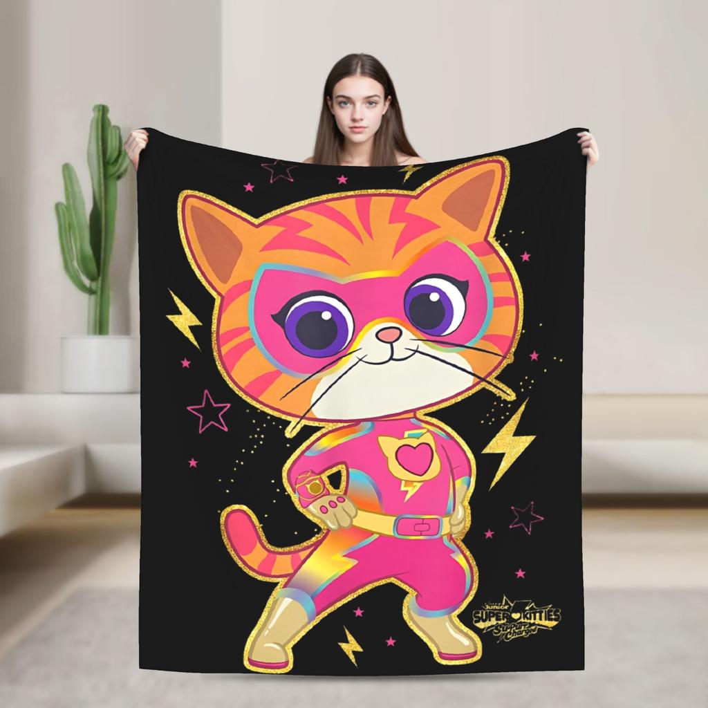 Super Kitties Anime Cat Blankets Flannel Throw Blankets Bedroom Sofa Portable Soft Warm Bedsprea