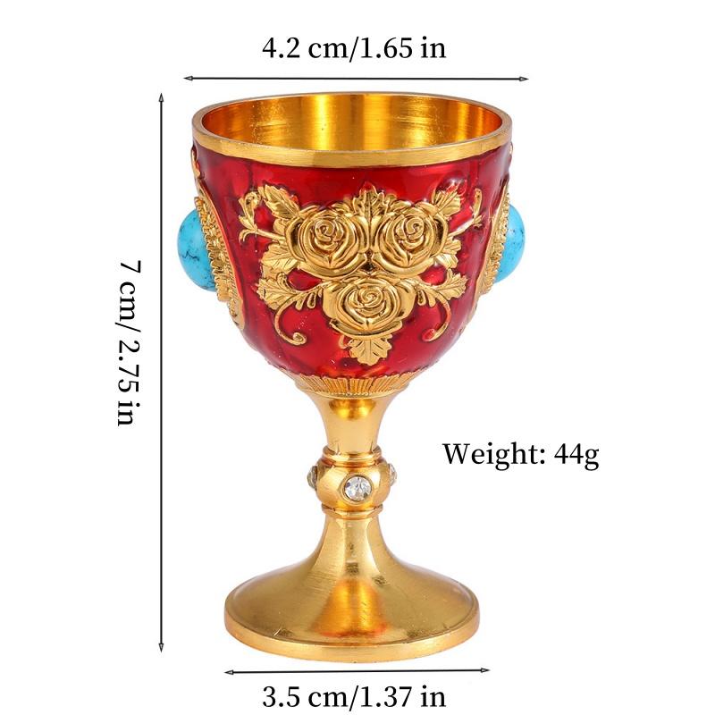 European Vintage Wine Glass, Rose Design Goblet, Alloy Portable White Wine Glass, Carved Mini Spirits Vodka Glass, 30ml,1pcs