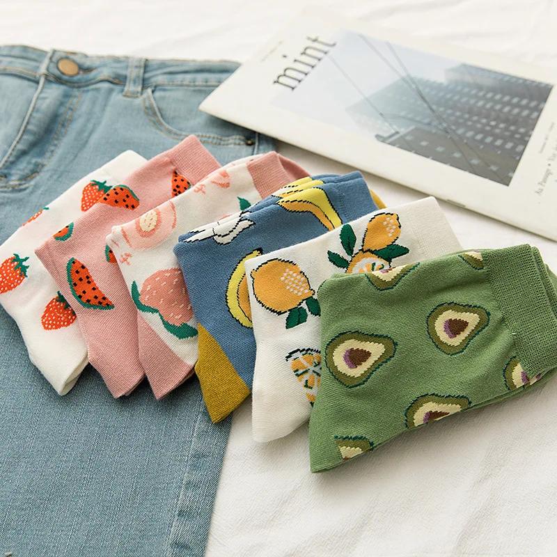 Women Socks Funny Cute Cartoon Fruits Banana Avocado Lemon  Food Happy colorful novelty skateboard Socks