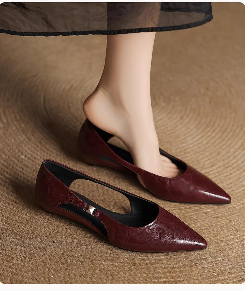 

Версия из овчины~ Туфли-лодочки на низком плоском каблуке с острым носком и вырезами для женщин, новые весенне-летние, с неглубоким вырезом, красивые и высококлассные 40 красный