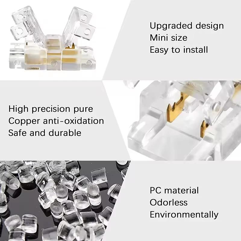 COB Mini Led Light Strip Wire Connectors 2 Pin Connection SolderlessCOB 8mm LED Strip To Strip Wire Connector