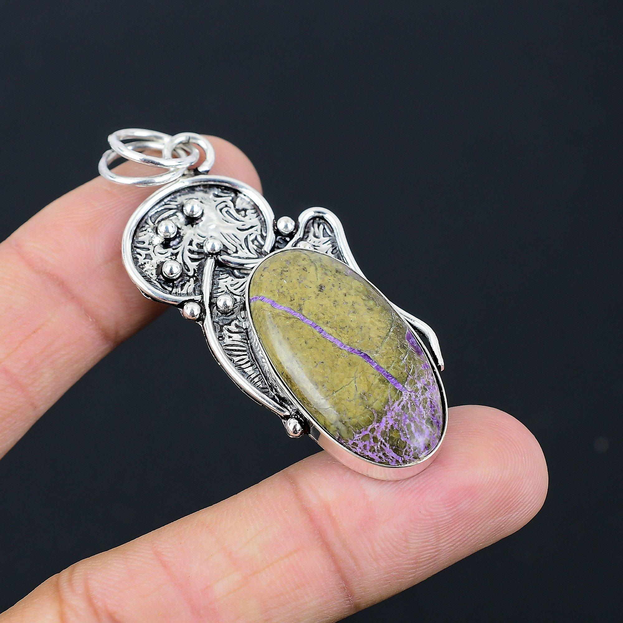 Daughters Day Deal 925 Silver Oval Natural Purpurite Elegant Sister Boho Pendant