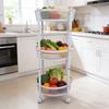 Carrito de Servicio Metálico Giratorio de 3 Niveles Multifuncional Plegable Redondo de Almacenamiento Carrito para Cocina