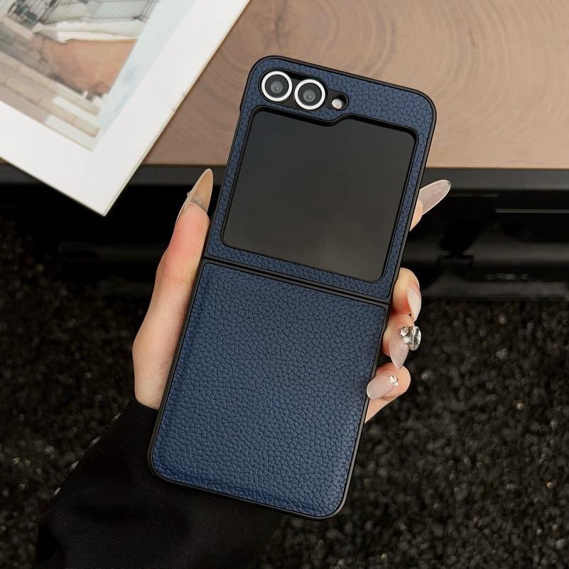 Plain Leather Lychee Patterned Case For Samsung Z Flip 7 flip7 Flip 6 Galaxy Z Flip 6 5 4 3 Camera protect Cover