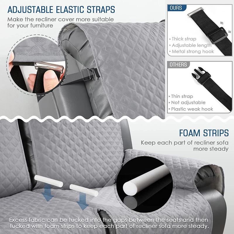 2 Seat Non-Slip Recliner Chair Cover Sofa Slipcover Reversible Pet Cover Protector Couch Cover