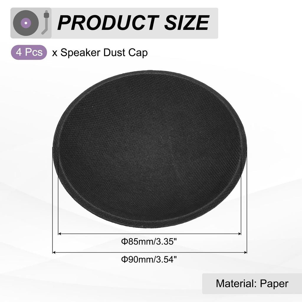 Uxcell Speaker Dust Outer Diameter Dome Paper Subwoofer Coil Cover Speaker Decoration Accessories with Repair Adhesive 4-Piece Caps, 90mm/3.54" Caps,