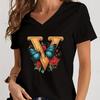 Women Tshirts AZ 26 Alphabet Flower Vintage Design Premium Tshirt Vintage Butterfly Flower 26 English Alphabet Summer Tshirt