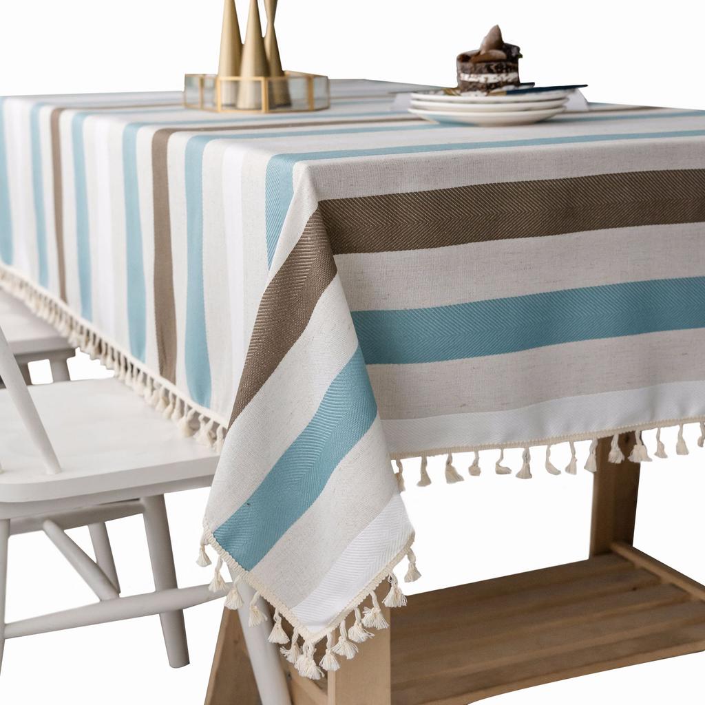 Gestreifte Tischdecke Schlicht Modern Baumwolle und Leinen Stoff Tischdecke Kaffeetischdecke Foto Hintergrundstoff Fleckenrutschfest