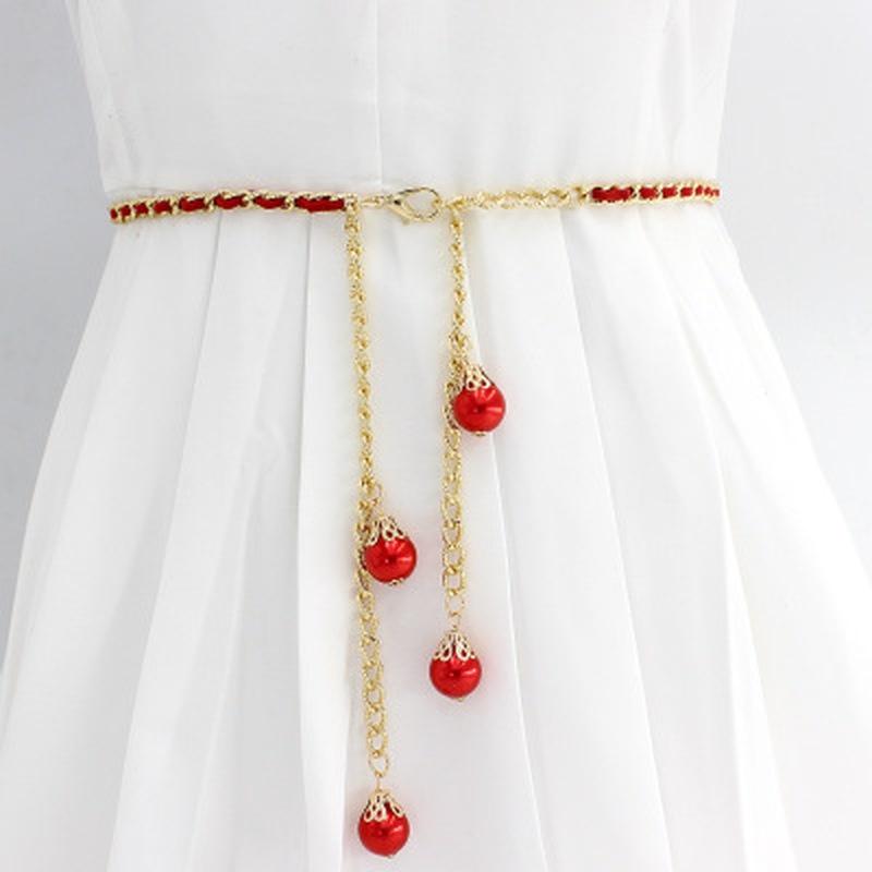 Fashion Elegant Ladies Pearl Waist Chain Metal Chain Belt Wild Waistband Women Dress Decoration Belts Slim Belt