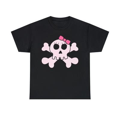 Süßes Rosa Totenkopf und Knochen Kurzarm Grafik-T-Shirt, Größen S-5XL
