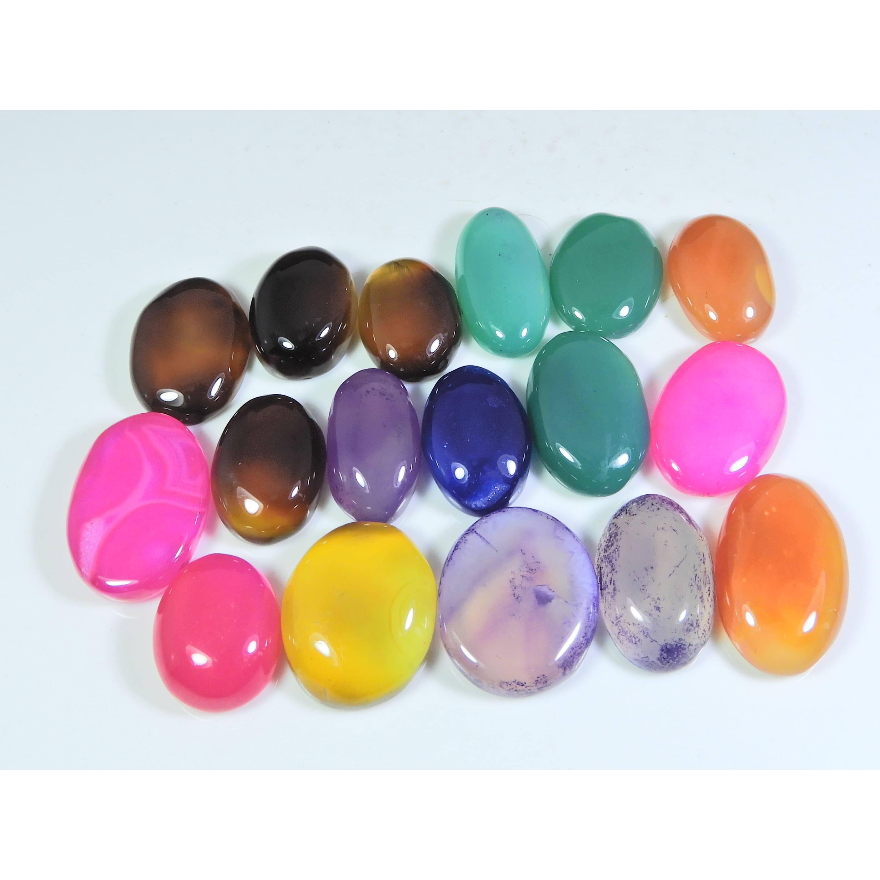 

300Cts. Natural Onyx Agate Ring Size Oval Cabochon Loose Gemstone 17Pcs Lot A-633