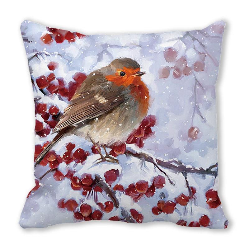

Рождественский чехол для подушки с принтом Робина, наволочка с зимними птицами, Рождественская наволочка с Холли, украшения 45x45cm
