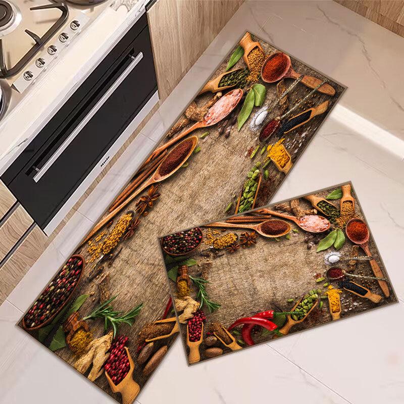 3D Printed Crystal Velvet Non-Slip Absorbent Kitchen Floor Mats