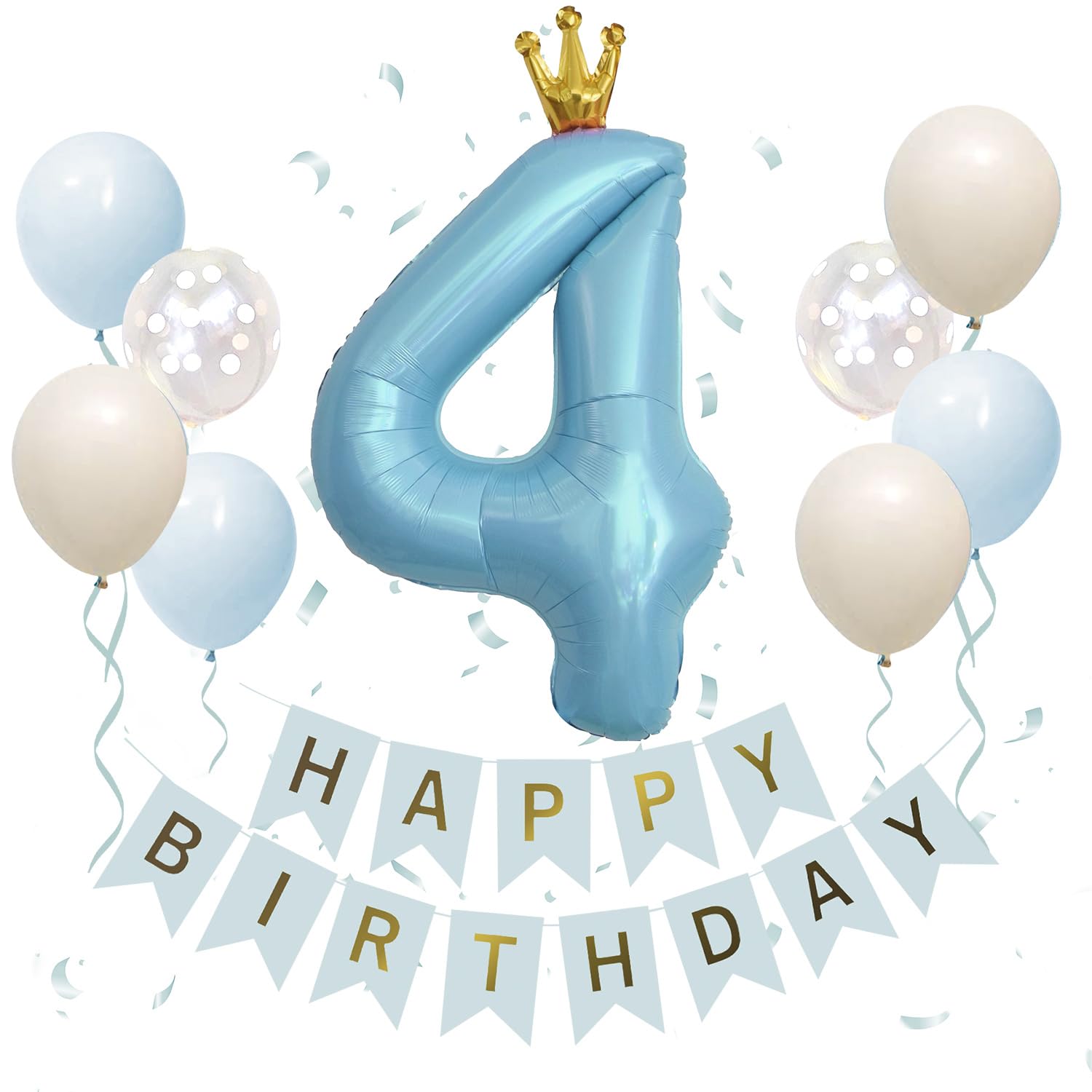 

Iysoll 4th Birthday Decoration 40-Inch Large Number Balloon Crown Set for 4 Years Old Blue
