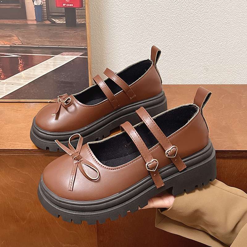 Fashion “Sweet School - Style” Patent - Leather Mary Janes, Double - Strap & Bow Decorated Chunky Heels, Ideal for Daily & JK Outfits