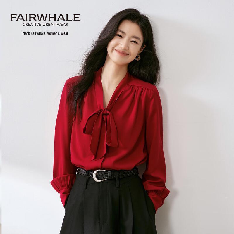 Mark Fairwhale Women's V-Neck Long Sleeve Shirt with Ribbon