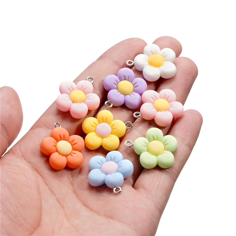 10Pcs/Lot 21*25mm Colorful Acrylic Cute Flower Shape Loose Charm Pendants for Necklace DIY Craft Jewelry Making Accessories