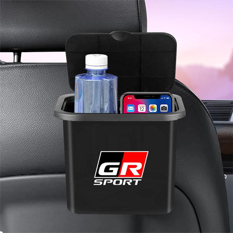 1Pcs Car Hanging Trash Bin Seat Back Storage Box Phone Holder Hook For Toyota GR Sport Gazoo Racing Yaris 86 Corolla Hilux Supra