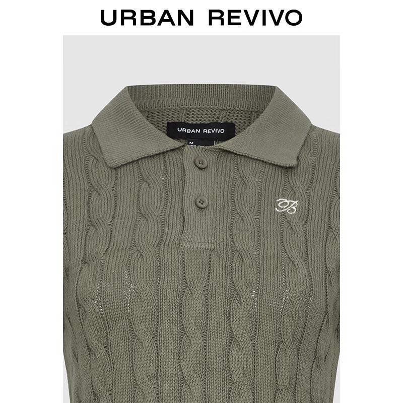 UR Damen Retro Zopfmuster Kurzarm Polo Pullover