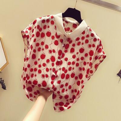 Women's Polka Dot Pattern Stand Collar Short Sleeve Shirt French Short Sleeve Shirt