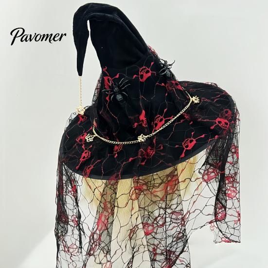 Party Favors for Festivals Punk Skeleton Hand Witch Hat with Spider And Veil, Black Large Stylish Headwear Wizard Costume Accessory Adults, Carnival,