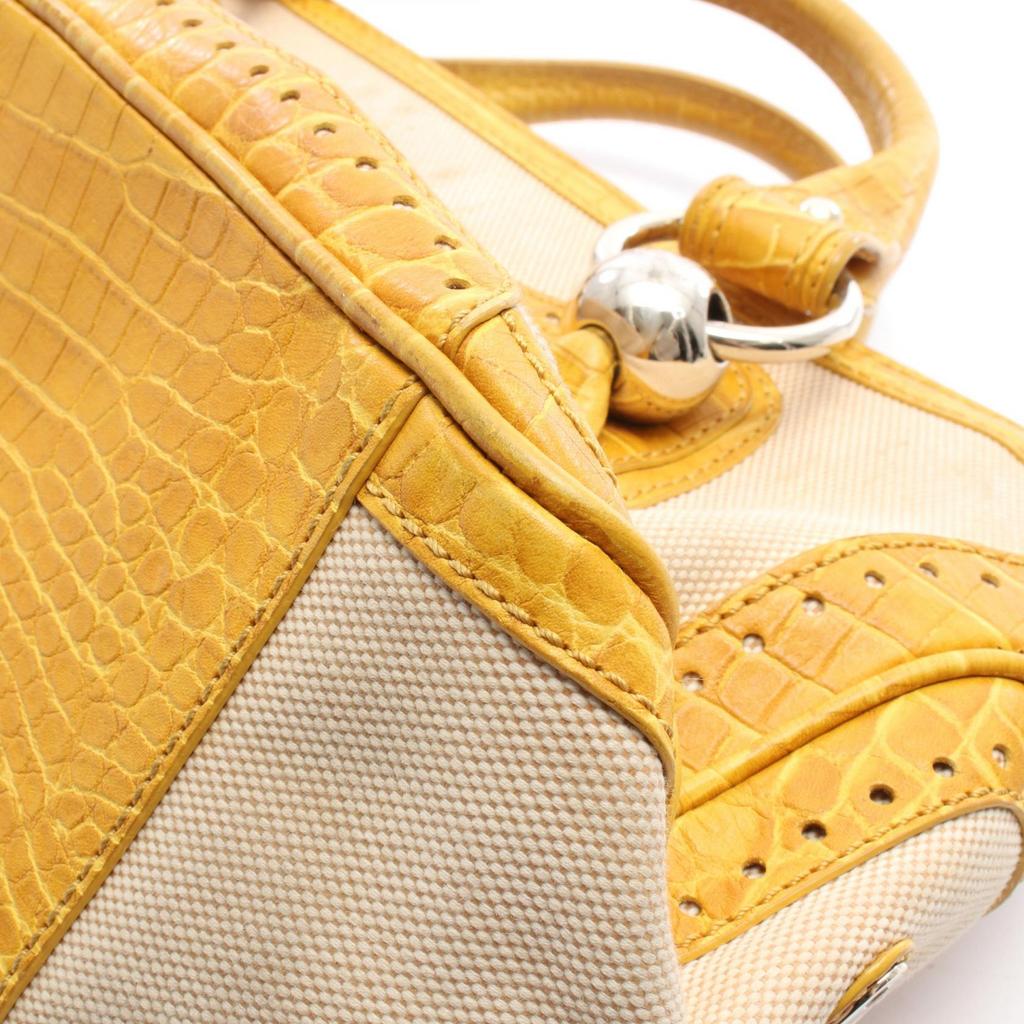 Used CELINE Boogie Bag Embossed Handbag Canvas Leather Beige Yellow Used Women