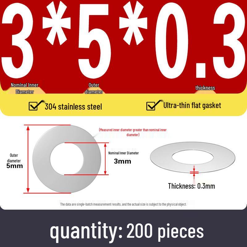 Plochá podložka z nerezové oceli 304 pro nastavení vůle hřídele (0,1/0,2/0,3 mm)