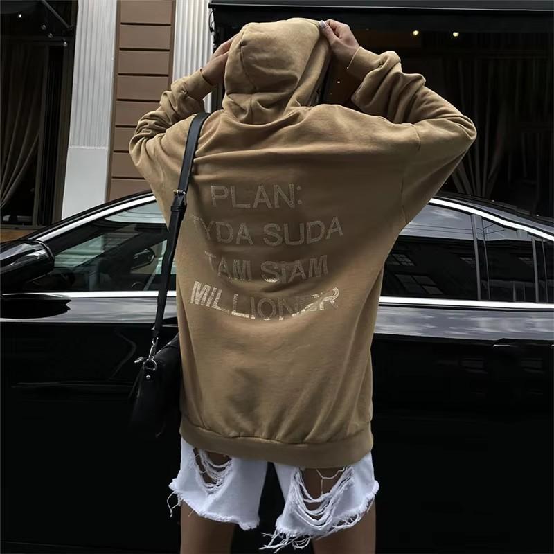 

XS~5XL Men Women Hoodies Large Size Off-shoulder Sleeve Ins Hooded Fashion Trend Sweater Jacket Spring, Autumn and Winter Sweater 5XL хаки