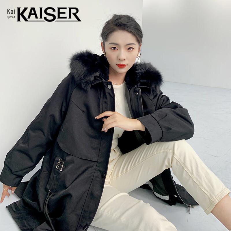 

KAISER Women s Hooded Fox Fur & Rabbit Lined Winter Parka L