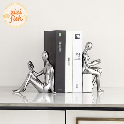 Keramická soška čtenáře 2 ks Knižní police Bookend Kreativní řemesla Ozdoba Figurky Socha Estetická dekorace místnosti