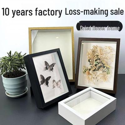 3D Hollow Photo Frame with Dried Flowers & Light-up Design - Handmade Butterfly Specimen Wall/Desk Decor (6-8 Inch)
