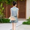 Embroidered denim suit women's summer dress small retro age-reducing shorts two-piece set