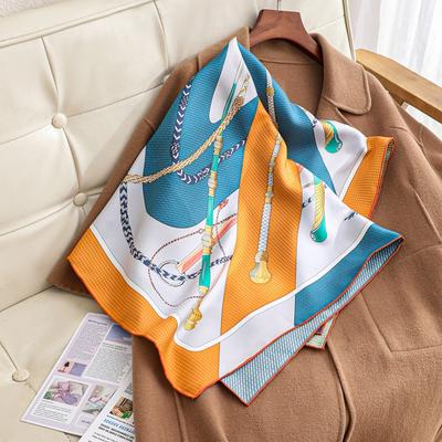 Autumn and Winter New 18 Silk Silk Scarf Women's Light Luxury High-end 90cm Large Square Scarf Fashion Twill Scarf
