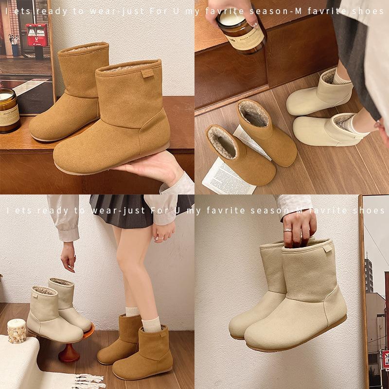 thick-soled snow boots for women's new winter non-slip velvet one-pedal cotton shoes for children