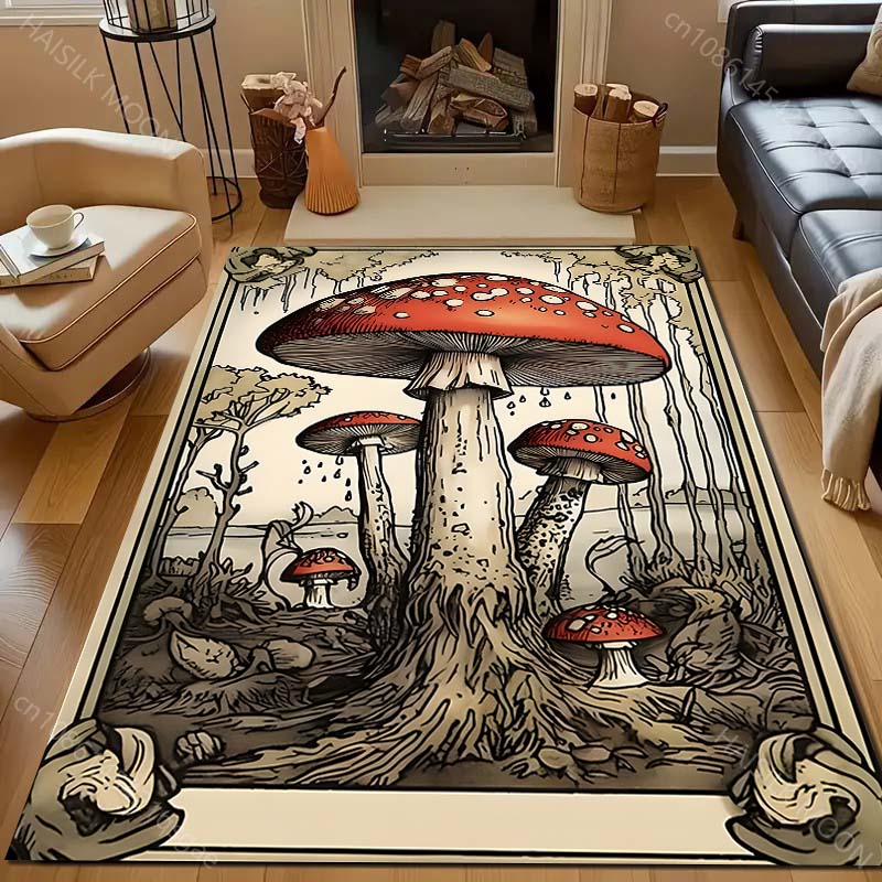 Multiple Sizes Red Mushroom Printed Carpet for Bedroom Living Room Bedside Sofa Floor Mat Modern Home Decor Area Rug Large Size