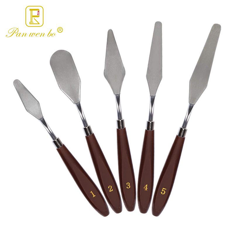 5-Piece Wooden Handle Palette and Painting Knife Set with Stainless Steel Blades