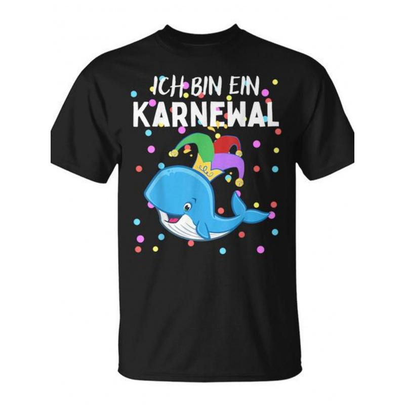 Men'S Funny Carnival Whale Costume T-Shirt with Back Print - Whale Shark & "Ich Bin En KARNEVAL" German Text Design - Comfortable Crew Neck Short