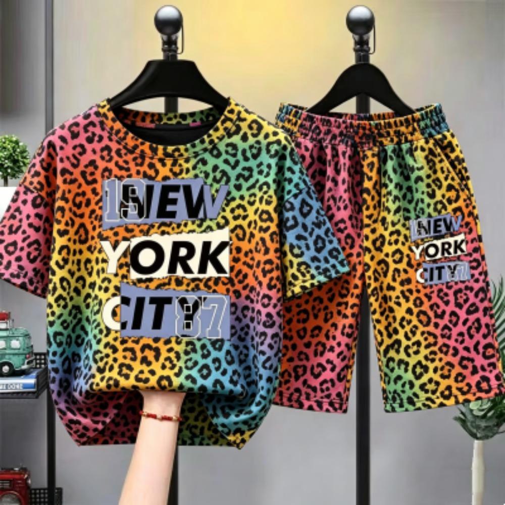 Leopard Zebra Farbe Buchstabenbedrucktes Herren T-Shirt und Shorts 2-teiliges Set Sommer Haus Außen Lässiges Outfit für Herren und Damen T-Shirt Set