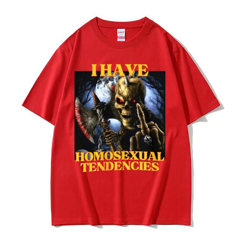 Homosexual Tendencies Funny Hard Skeleton Meme T-shirt Men Fashion Harajuku Cool Vintage T Shirt Male Casual High Quality Tshirt