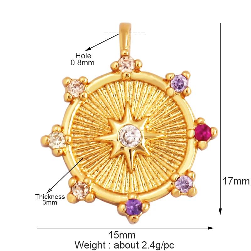 New Trendy Shining Space Sun Moon Star Charm Pendant, Gold Inlaid Cubic Zirconia Jewelry Necklace Bracelet Making Supply L44